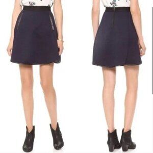 MADEWELL Navy Blue Quilted Skater Skirt Faux Leather Trim Size 2